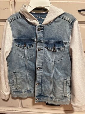 art class Light Blue Denim Hooded Jacket with Cream Sleeves size 10/12